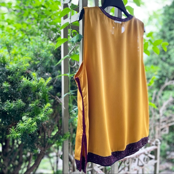 Gold Satin Top with Burgundy and Metallic Trim - Picture 4 of 7